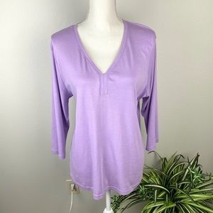 Talbots, Plus Size 2X Lavender V-Neck 3/4 Sleeve Blouse 100% Pima Cotton EUC